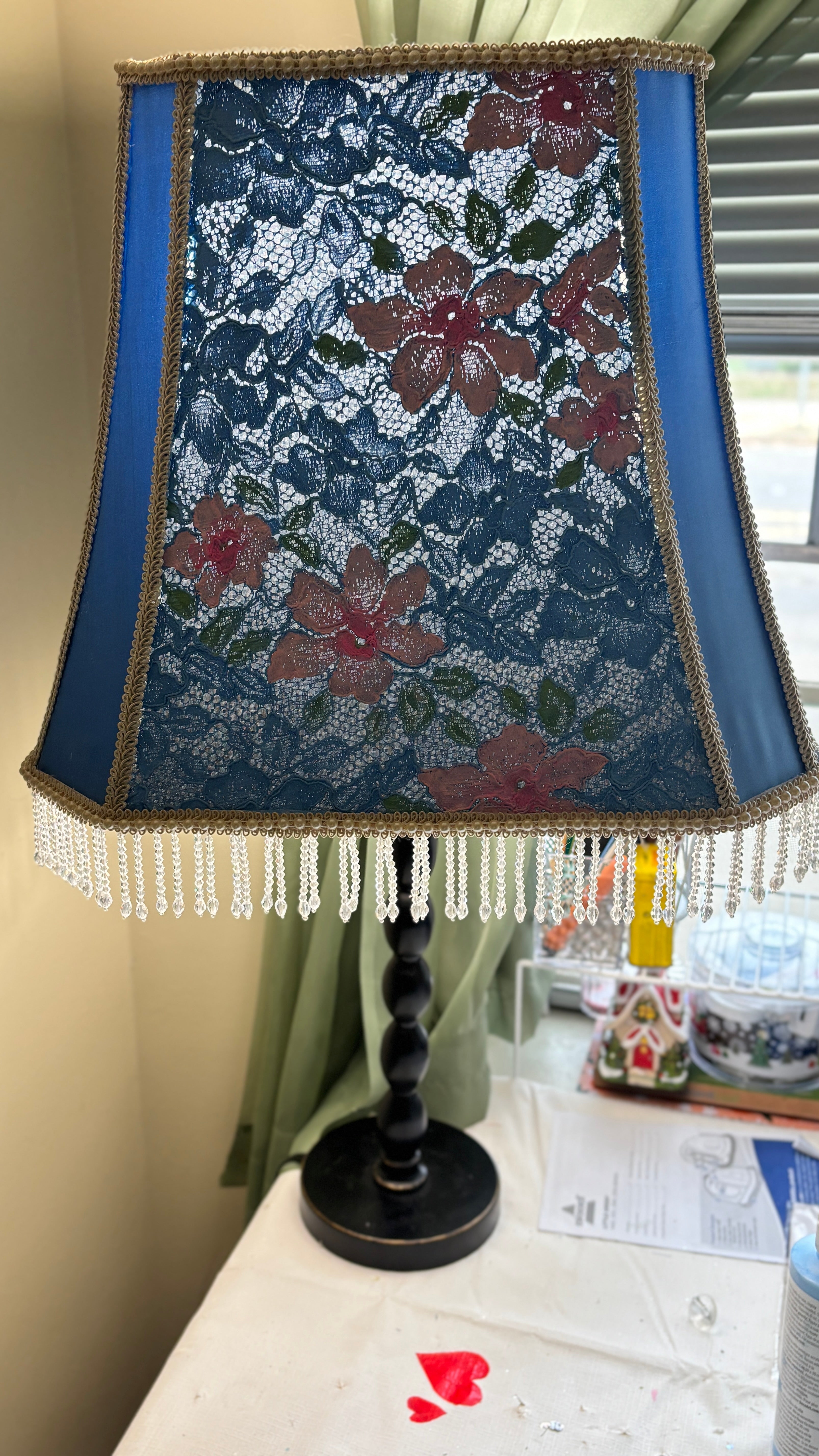Gorgeous blue and flowered lace lampshade