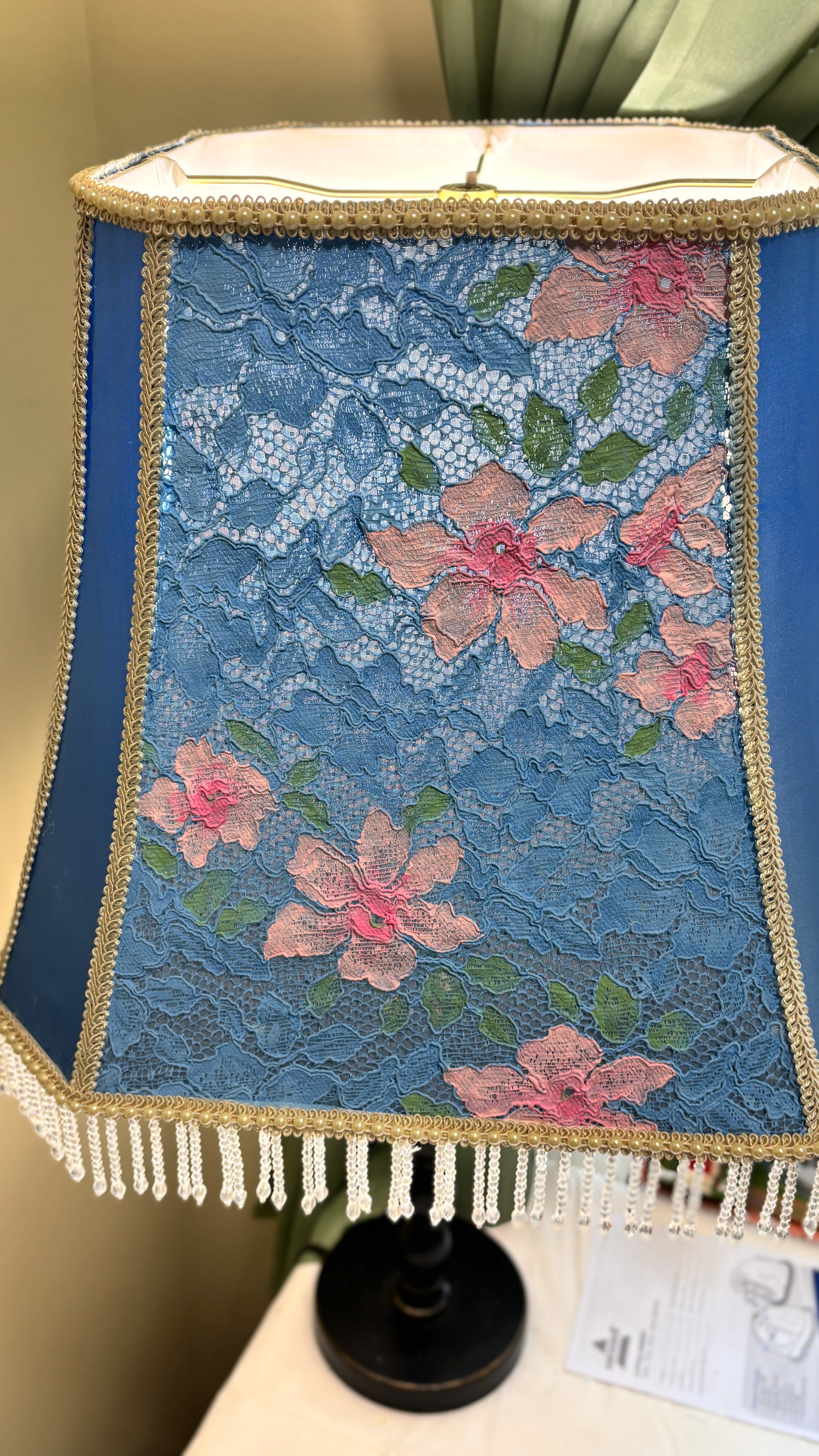 Gorgeous blue and flowered lace lampshade