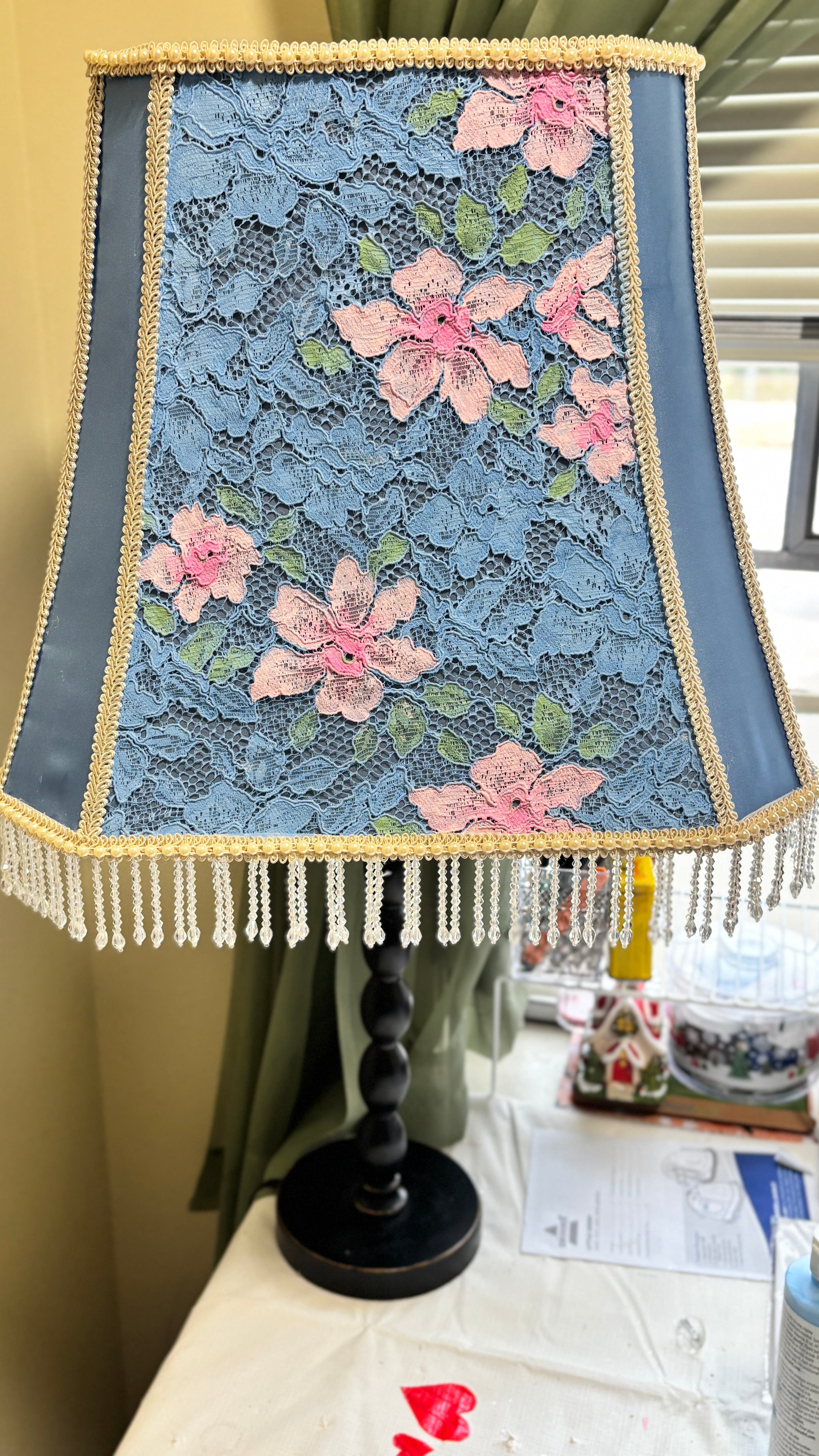 Gorgeous blue and flowered lace lampshade