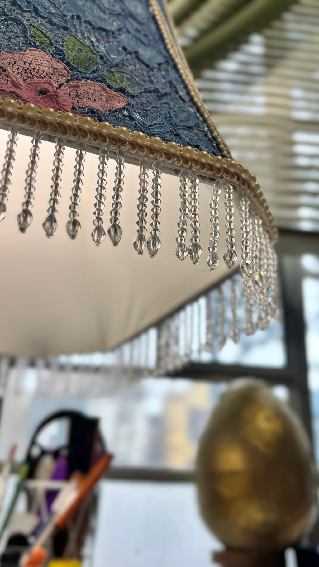 Gorgeous blue and flowered lace lampshade