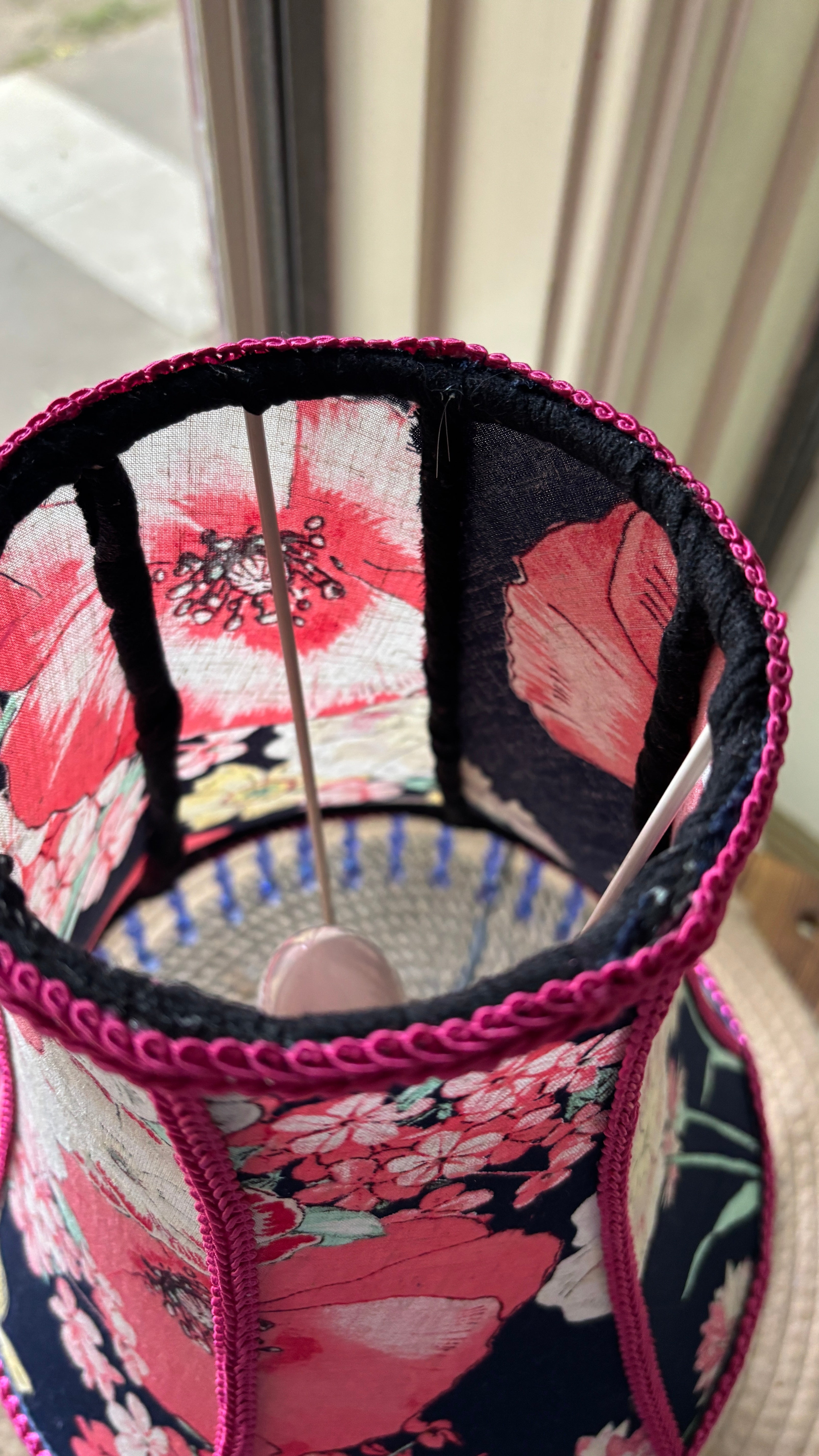 Gorgeous pink floral & navy beaded lampshade