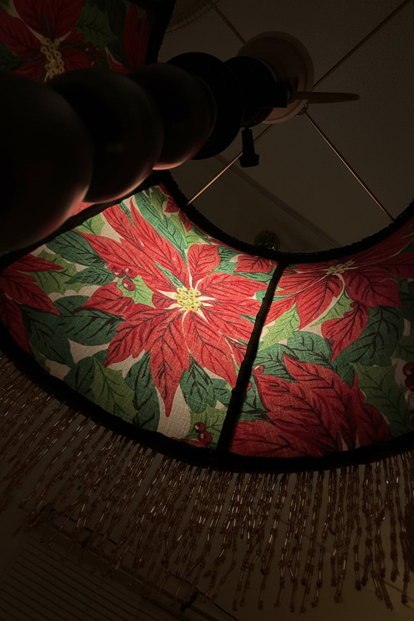 Kitsch Holiday Lampshade – Red Velvet Trim & Beaded Fringe