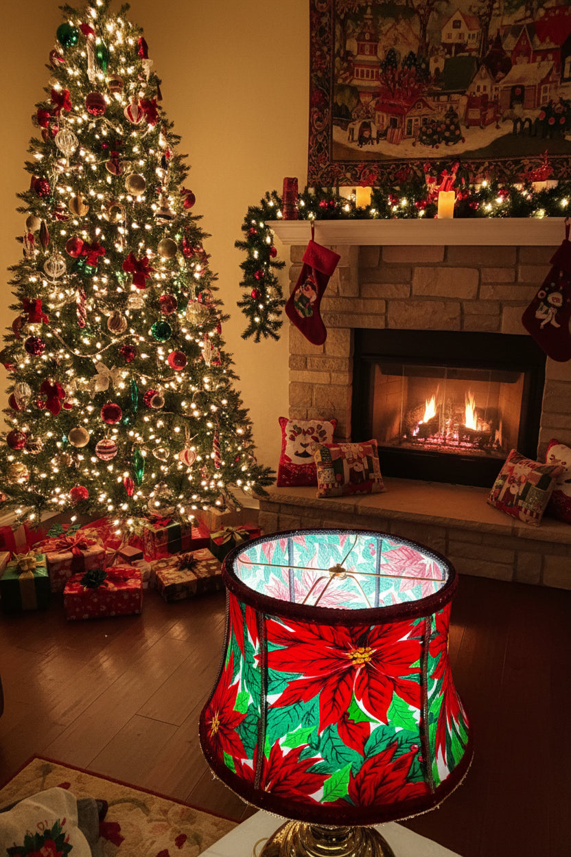 Kitsch Holiday Lampshade – Red Velvet Trim & Beaded Fringe