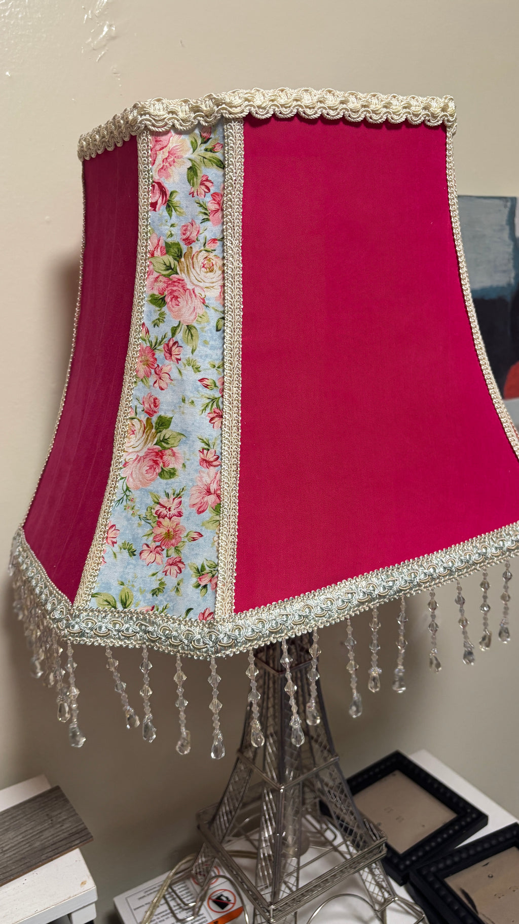 Handcrafted Rose Lampshade with Crystal beaded fringe