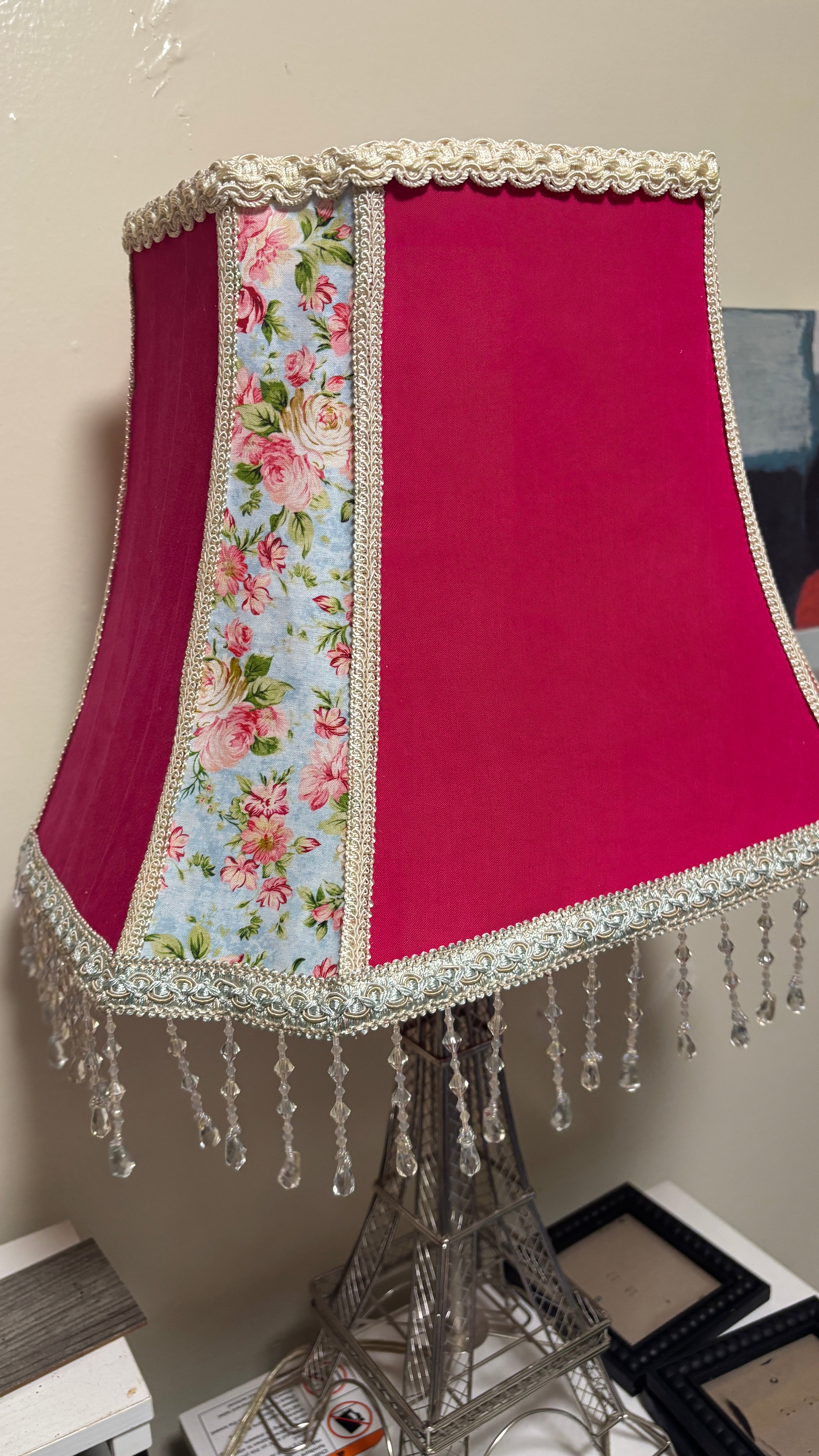 Handcrafted Rose Lampshade with Crystal beaded fringe