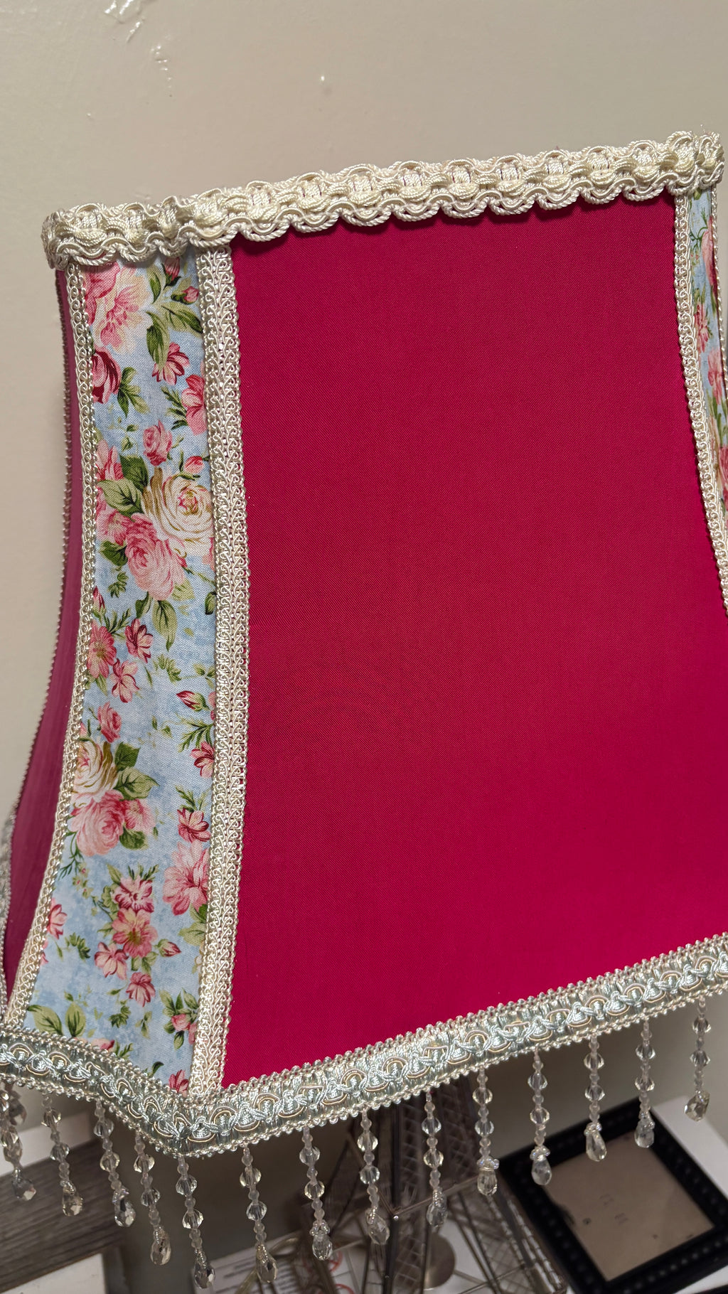 Handcrafted Rose Lampshade with Crystal beaded fringe