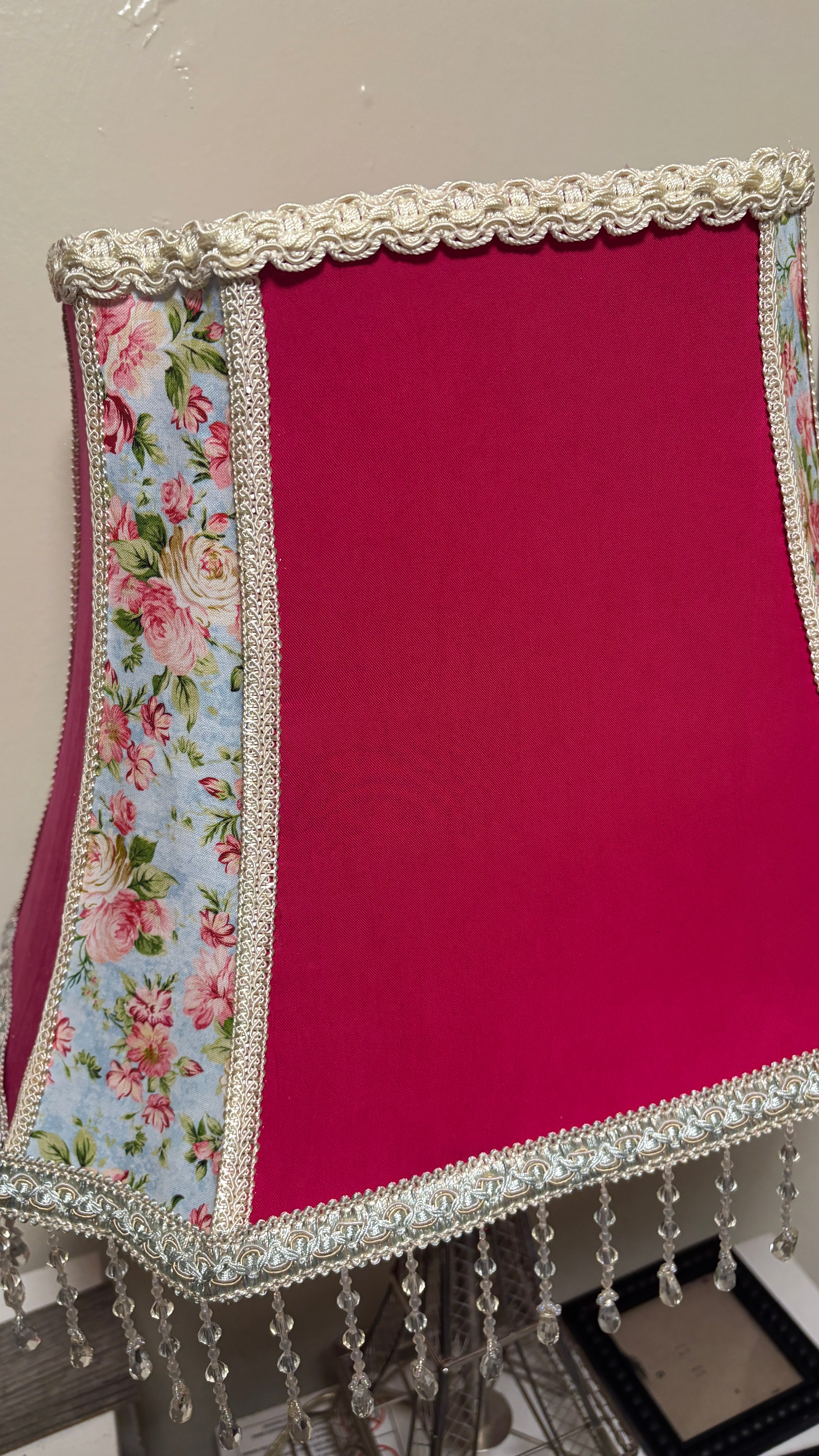 Handcrafted Rose Lampshade with Crystal beaded fringe