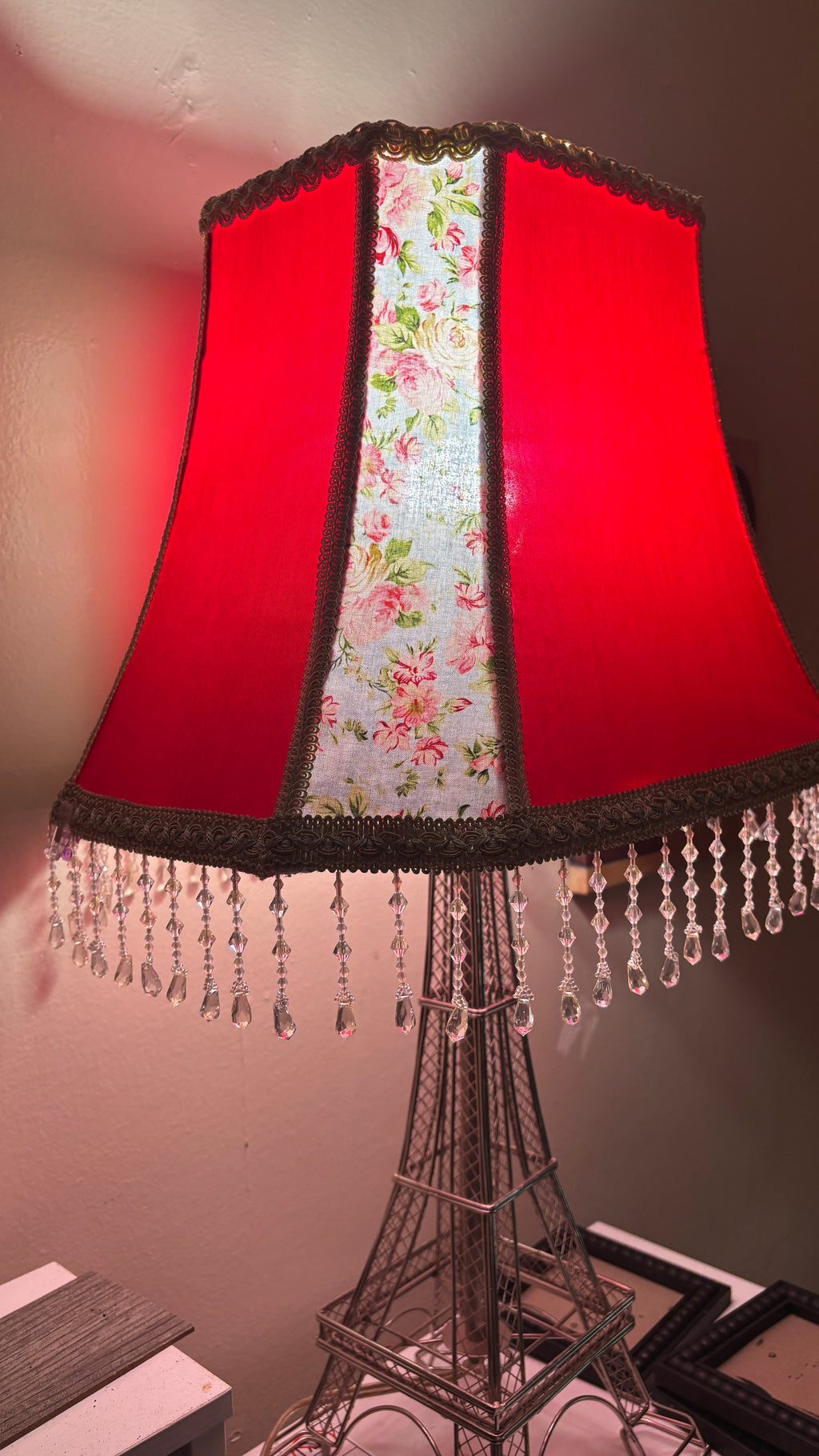 Handcrafted Rose Lampshade with Crystal beaded fringe