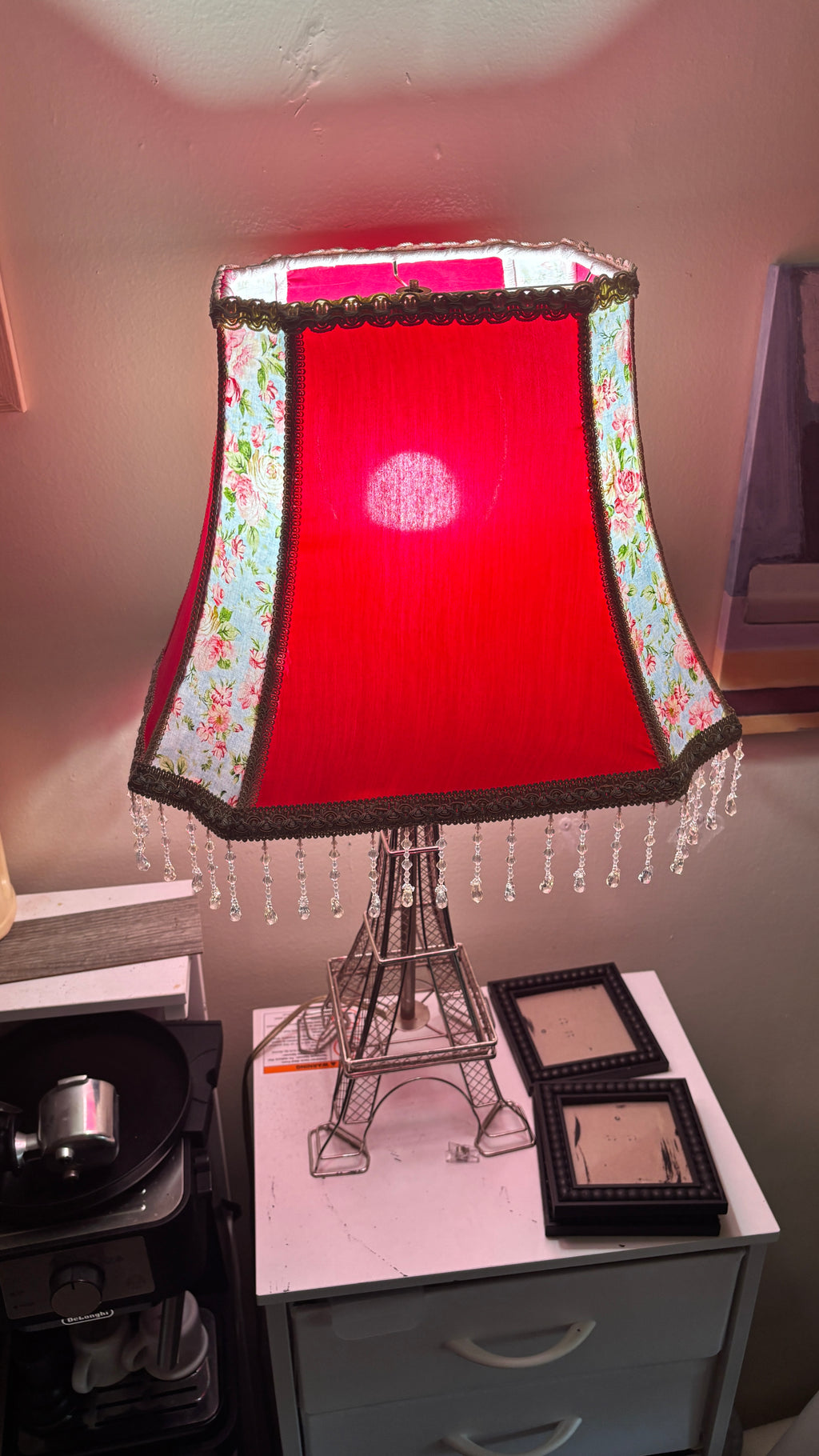 Handcrafted Rose Lampshade with Crystal beaded fringe