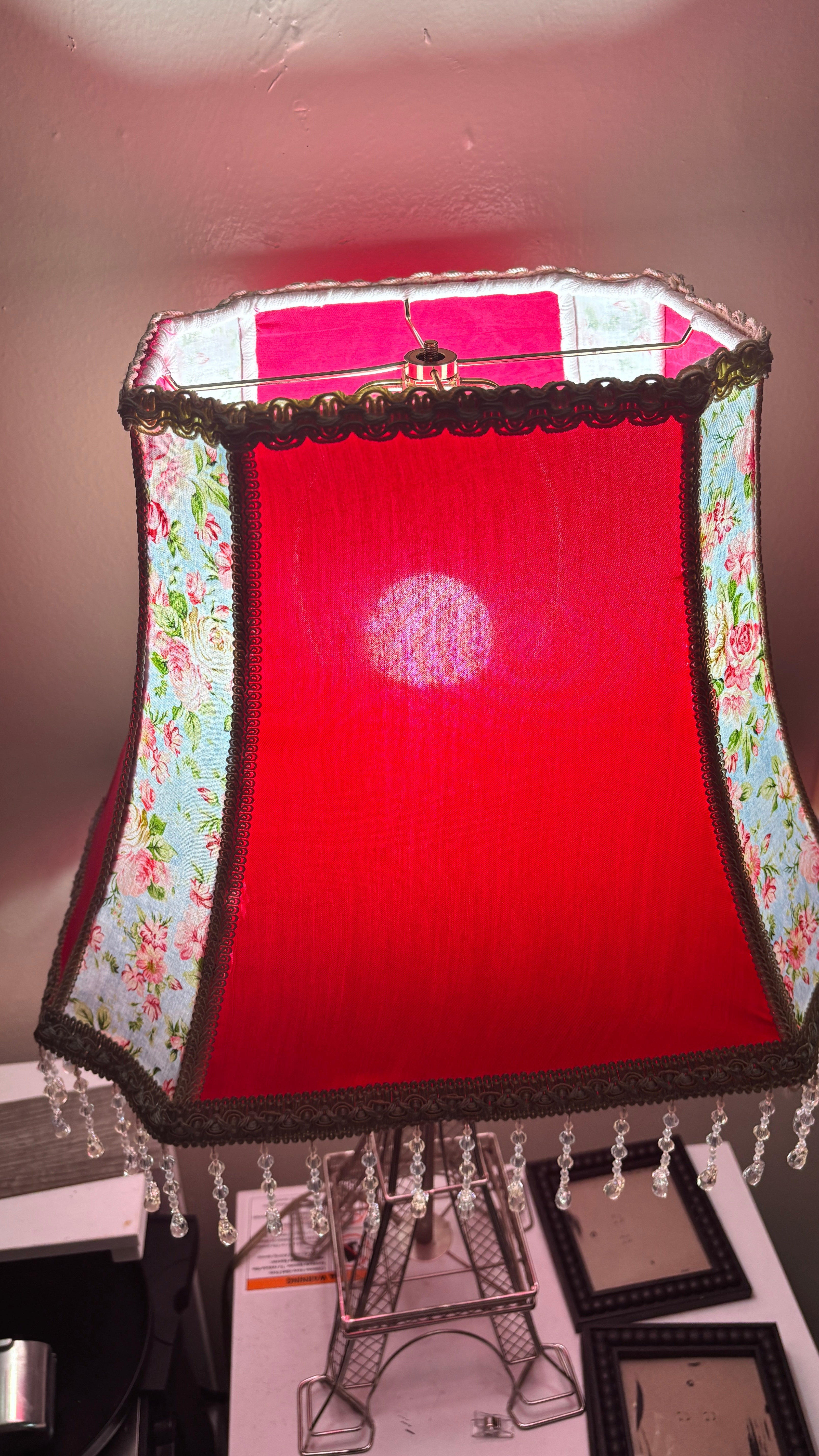 Handcrafted Rose Lampshade with Crystal beaded fringe